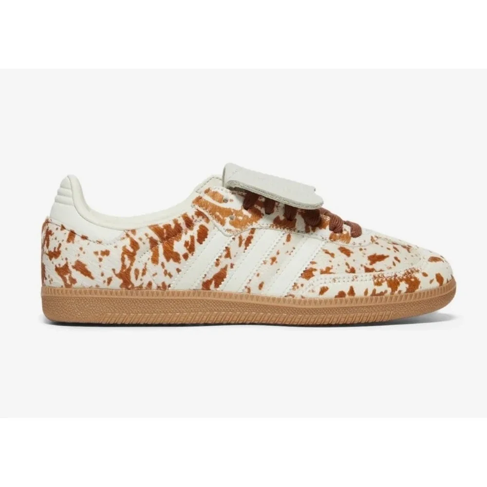 Adidas Samba LT Womens Cow Print Sneakers White Brown Gum Bottom JS3931 Size 9.5
